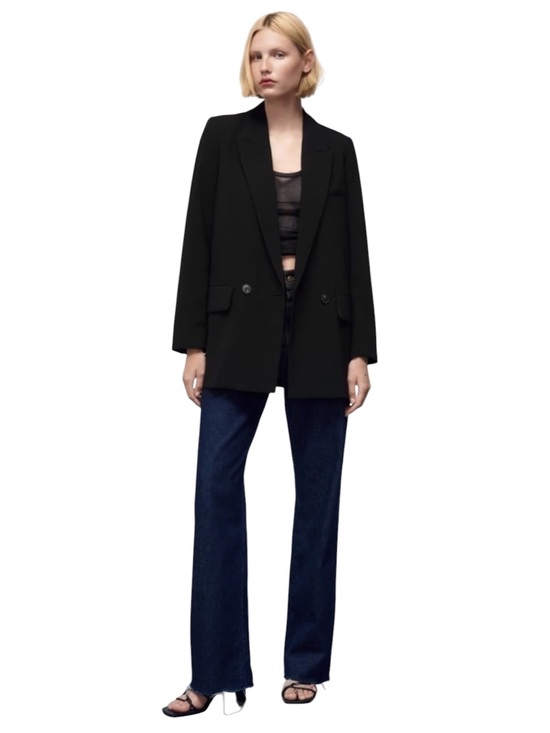 Zara Jackets & Blazers - ZARA Loose Fit Oversized Double Breasted Black Blazer women’s small, academia